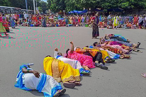 National Health Mission employees protest in Hyderabad